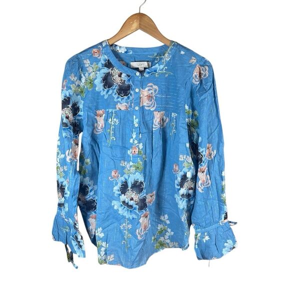 LOFT Size Medium (M) NWT Blue Long Sleeve Floral Blouse - Picture 1 of 4